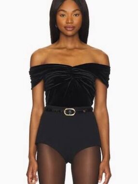 Good American Black Velvet Off-Shoulder Ruched Top Size 2XL